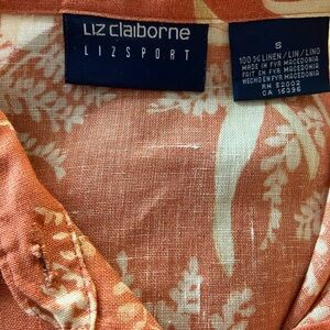 Liz Sport Vintage 100% Linen Floral Long Sleeve Button-Up Blouse Size Small.